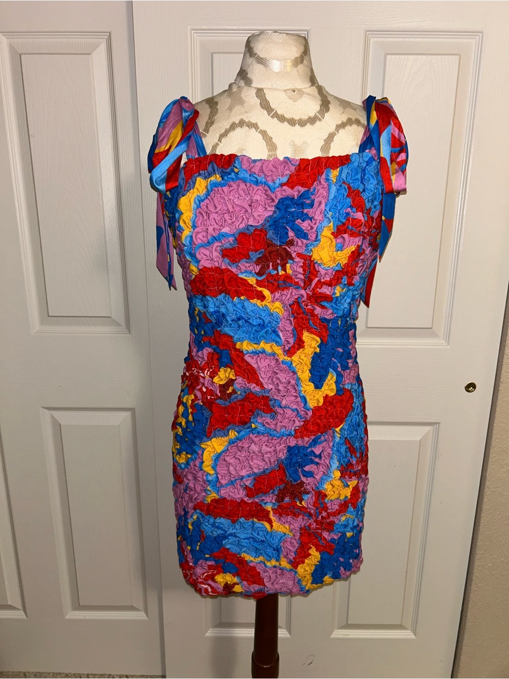 Adelyn Rae Ruched Mini Dress XL New with tags $148 Multicolor Tie Strap Bodycon